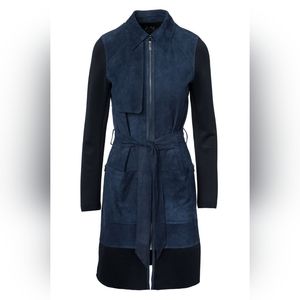ZAC Zac Posen | Suede Mixed Fabric Belted Coat